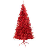 Pre-Lit Profile Artificial Tinsel Christmas Tree - Red