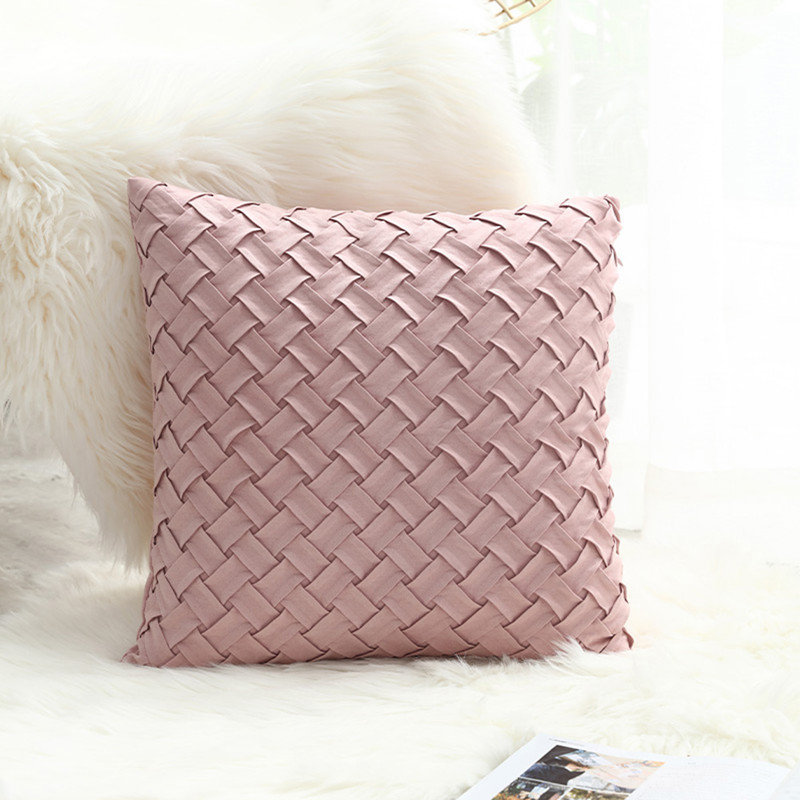 1 Pack Boho Decorative Throw Pillow Cover (18X18) – Cherry Blossom Pink Weave Pattern Accent Cushion For Couch And Bed