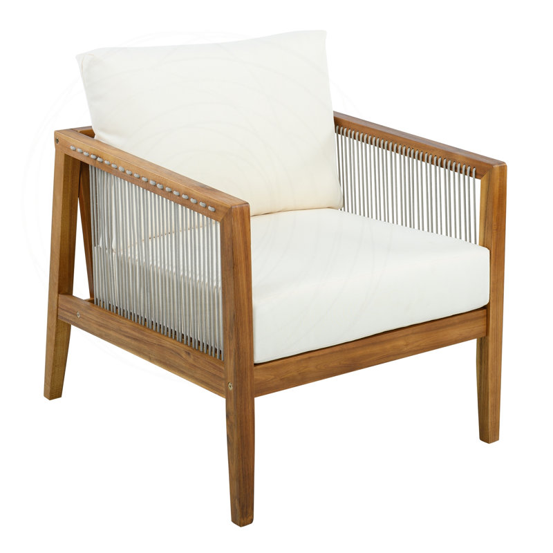 Fauteuil club d'extérieur avec structure en bois d'acacia et dossier en corde, Teak