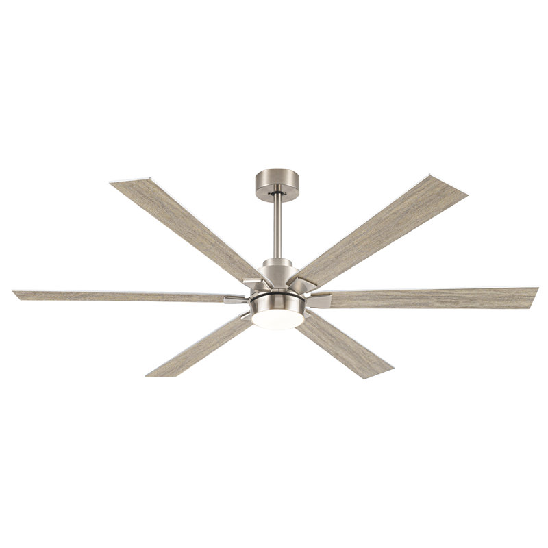 Lofties 66'' Ceiling Fan with LED Lights, Nickel with Oak Blades
