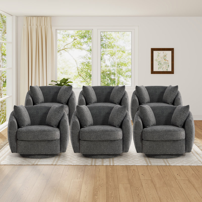 Fauteuil d'appoint pivotant moderne de 38 po de large avec rangement sous le siège et 2 coussins amovibles (ensemble de 6)