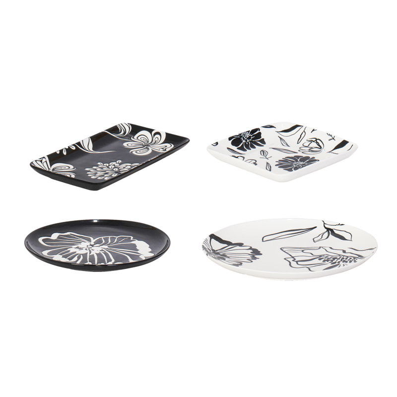 Ensemble de 4 assiettes et soucoupes Jardin