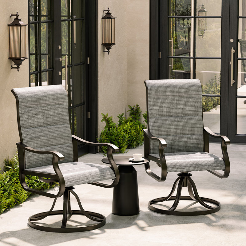 2 chaises de patio pivotantes d'extérieur 2 pièces, chaises de patio à cadre en métal rotatif à 360 ° avec tissu Teslin épaissi, chaises de terrasse pour l'extérieur avec accoudoirs pour terrasse et cour