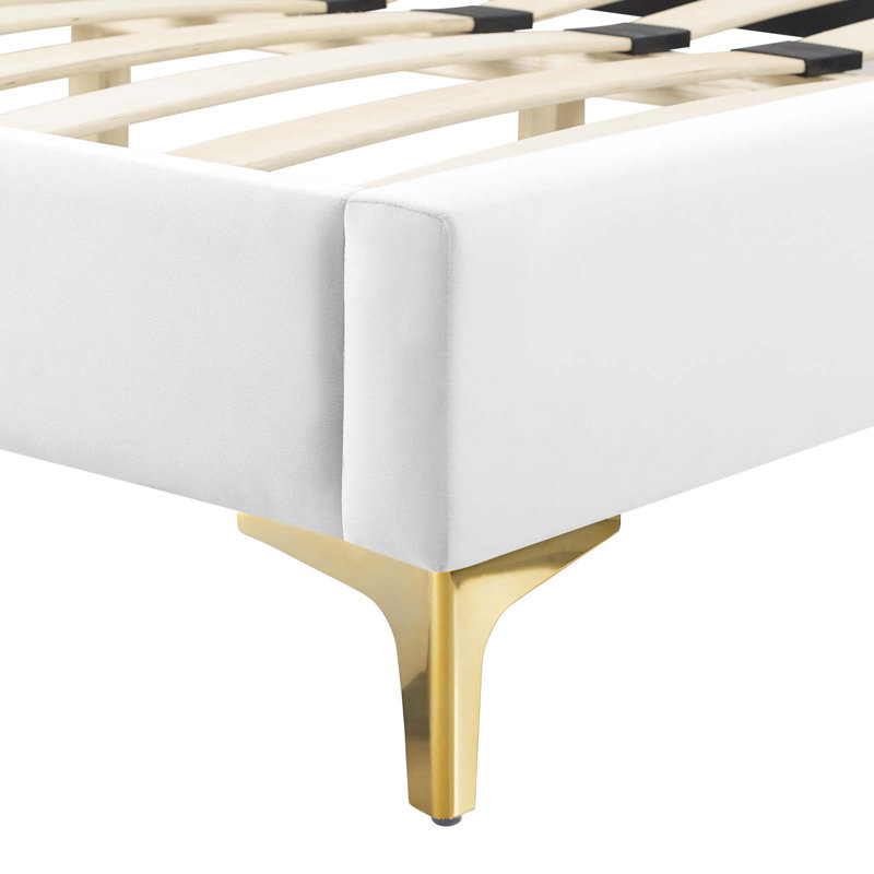 Modway Juniper Channel Tufted Performance Velvet Platform Bed, Queen, White