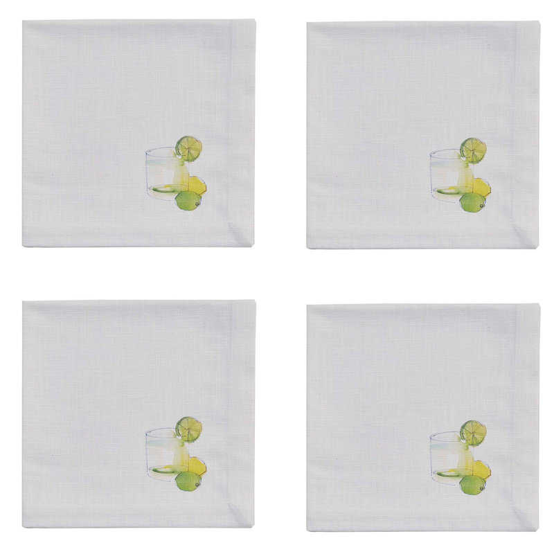  White Gin Tropical Drink Napkin Set of 4
