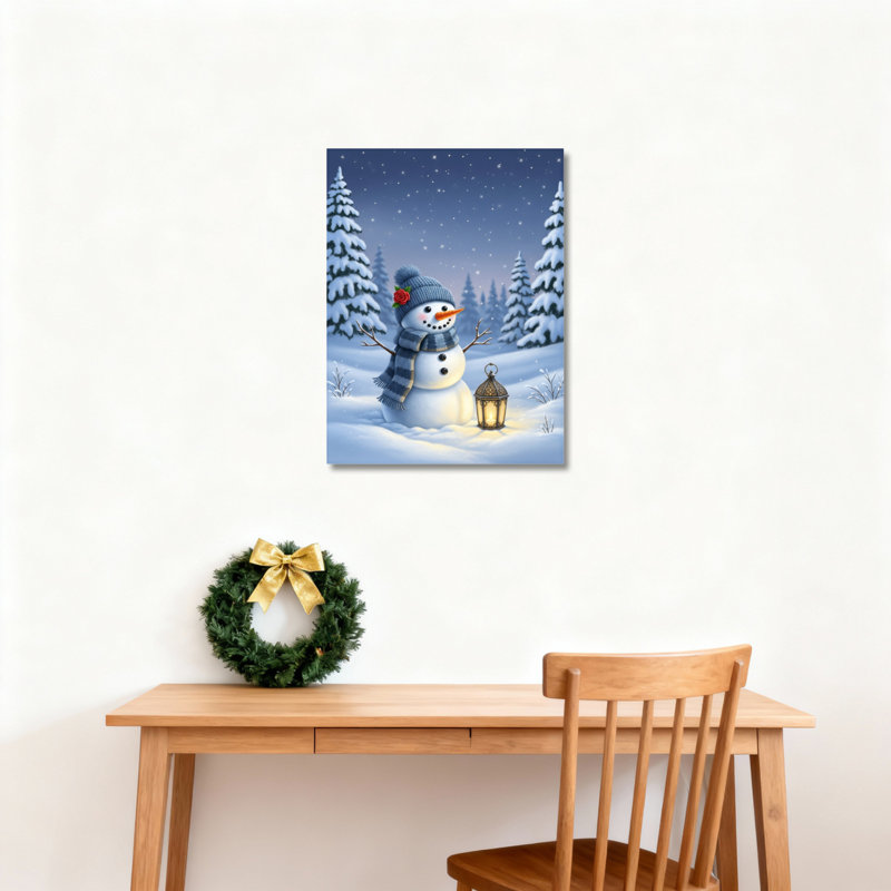 «Snowman Winter Landscape», art mural sur toile, H 18 po x l 12 po