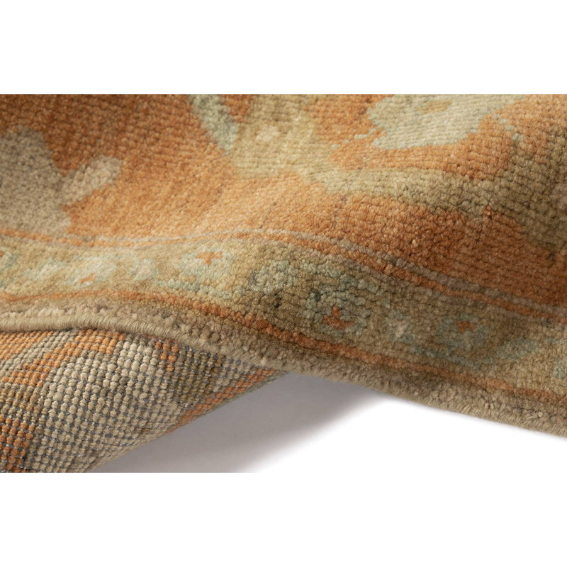 Rukesh II Hand Knotted Wool Floral Area Rug in Orange/Green, Rectangle 2' x 3'