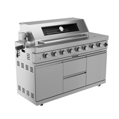 6-Burner Gas Grill with Side Burner in Silver Stainless Steel - 96x45.5cm Cooking Area