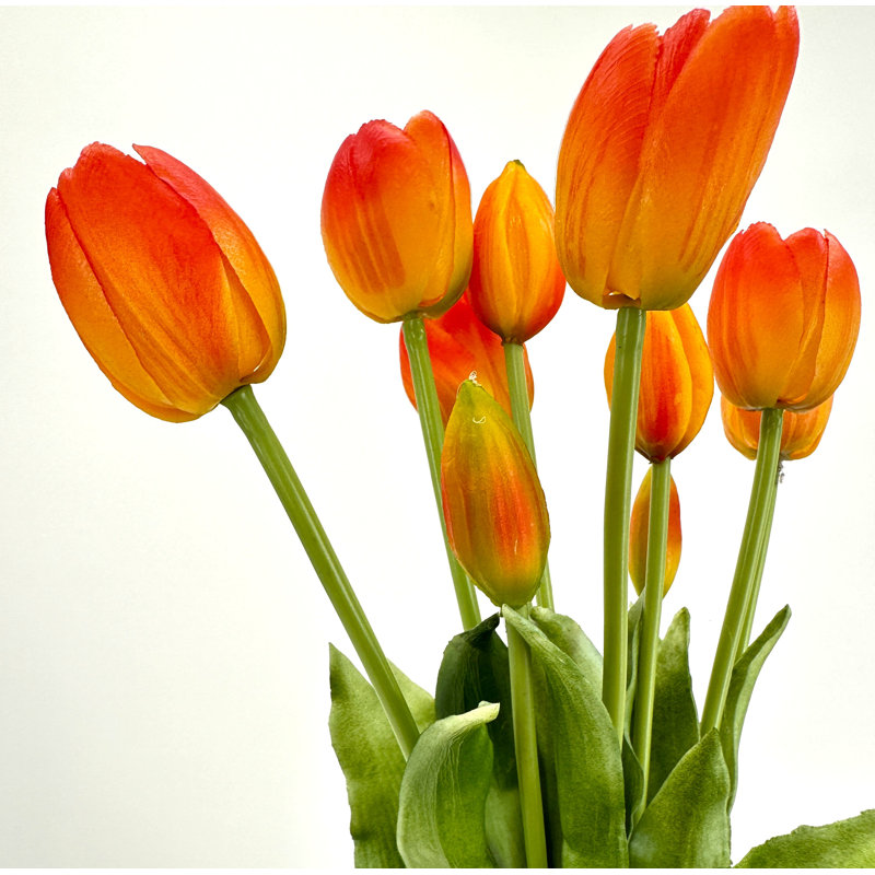 Tulipes artificielles Real Touch dans un vase en verre , Orange