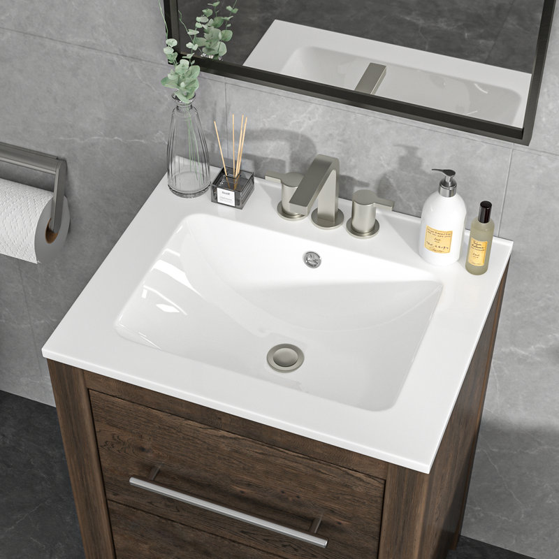 24"L x 20" W White Rectangular Single Vanity Top with Three Faucet Holes and Overflow(Top Only)