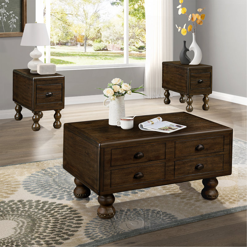 Rectangle Living Room Coffee Table Set, Espresso