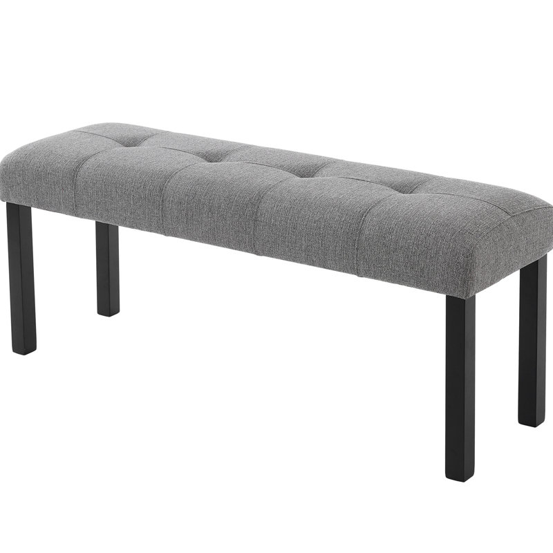 Modern Bench, Gray Linen, 46.67X14.44X20.34 Inches, 250Lbs Capacity, Bedroom Linen Gray, Rubber Wood Legs, 14.44 Inches Wide, Entryway