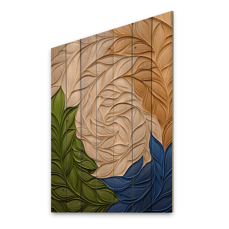 Harmonie verte et beige, élément naturel II - Botanicals, impression sur bois vert sur bois de pin naturel