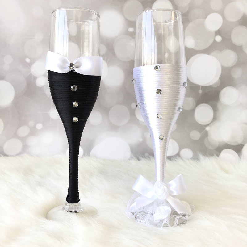 Flûtes à champagne de mariage 2 pièces Harwich 7 oz., Noir