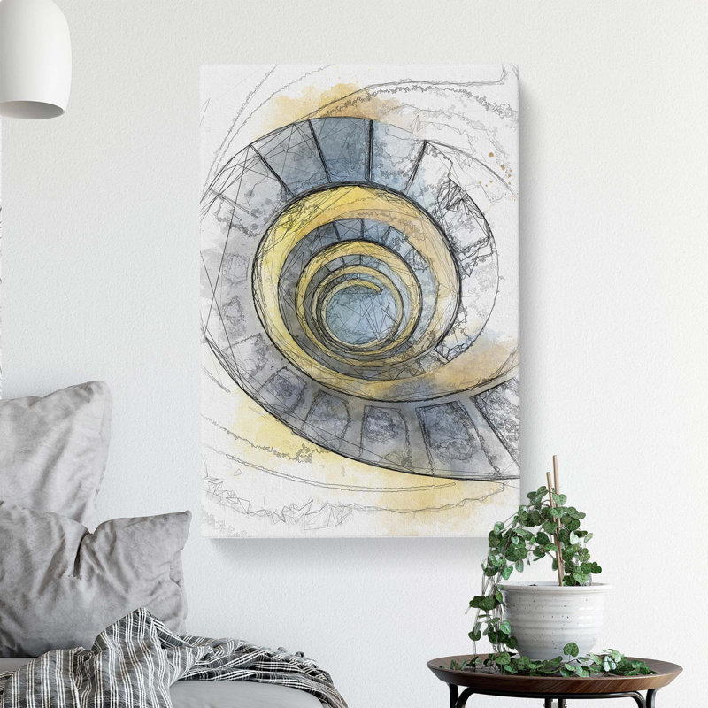 Yellow Spiral Staircase in Abstract - Wrapped Canvas, 50cm H x 35cm W x 3cm D