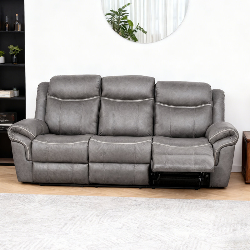 Modern 87.3" Wide Leatherette Manual Reclining Sofa，3-Seater Recliner，with Wall Hugger Design, Tab Pull Reclining and Comfortable Foam & Pocket Coil Seating