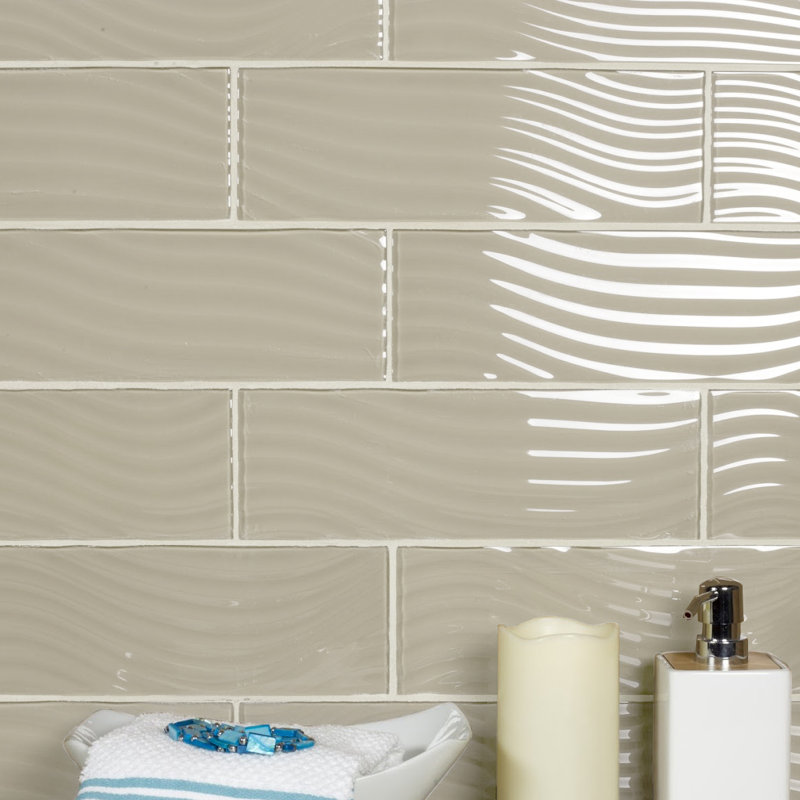 Pacific 4 in. x 12 in. Textured Glass Straight Edge Subway Decorative Kitchen & Bathroom Wall Tile, Dark Gray
