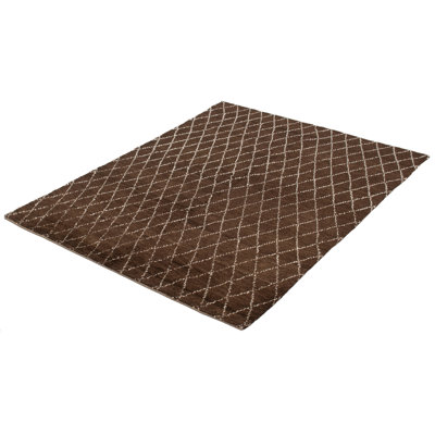 Tapis brun foncé en laine noué à la main de conception unique 6 pi x 9 pi Theodora