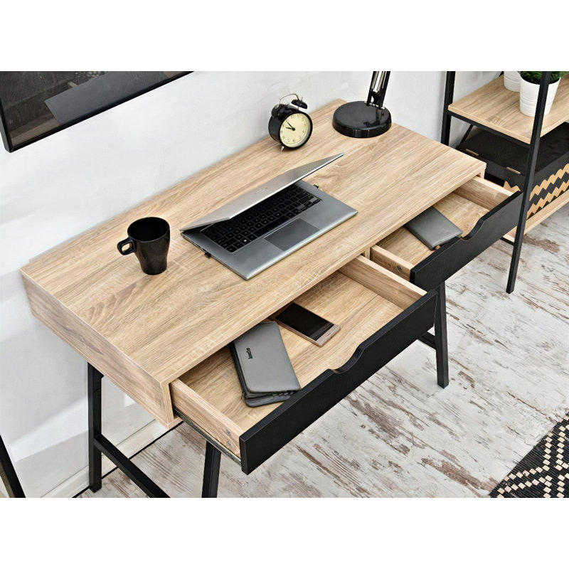 Reding Steel Writing Desk, Black, Oak