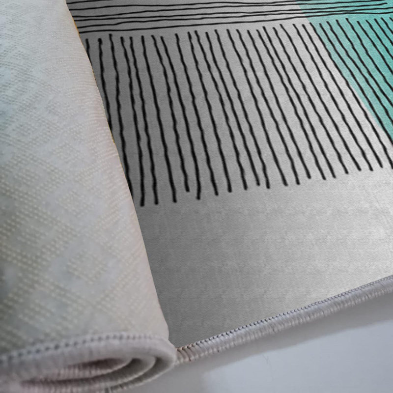Stylish Woven Carpet , 100% Polyester, Non-Slip Felt Dot Underside | Raschel Knitting, 0.4 in Pile Height | Machine Washable, Digital Print Design | Perfect for Living Room, Bedroom & Office Decor