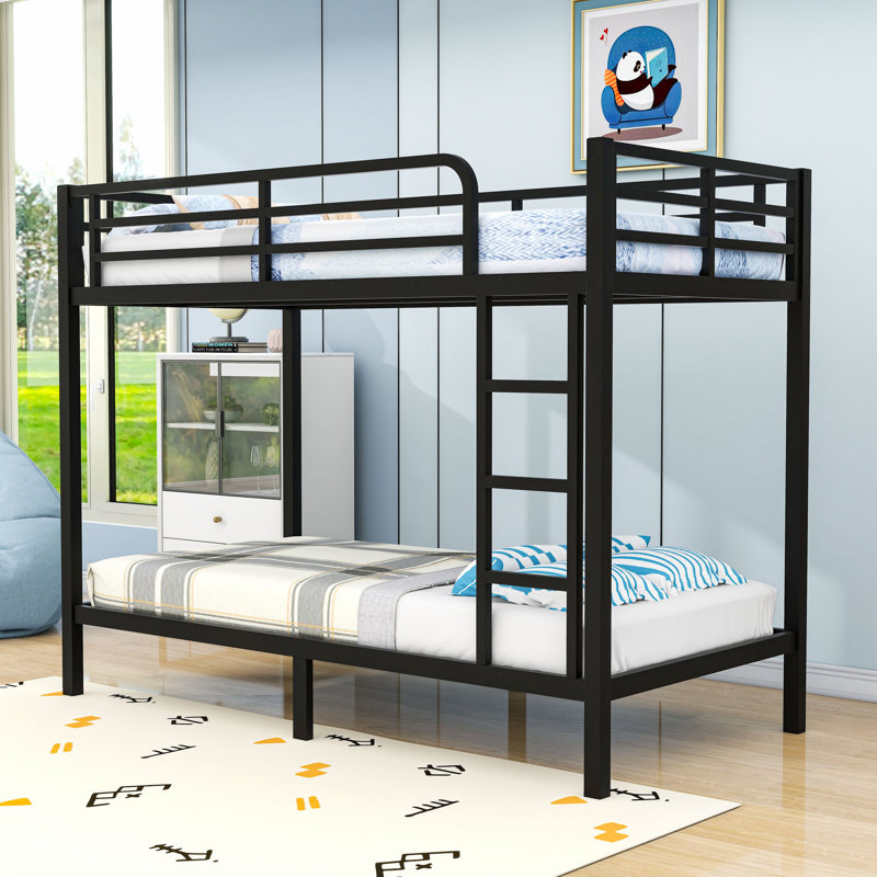 Metal Bunk Bed With Slats, Black,  Extra Long Twin Over Extra Long Twin