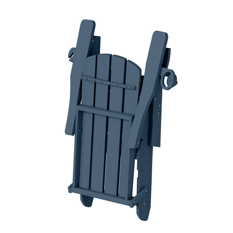 Chaise de foyer d'extérieur pliable en PEHD résistant aux intempéries avec 2 porte-gobelets Adirondack, Navy Blue