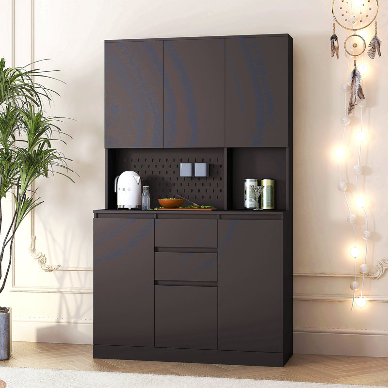 74" Freestanding Kitchen Pantry Cabinet Cupboard With 6 Doors,3 Shelves And 2 Drawer,Versatile Wardrobe & Kitchen Cabinet,Craft Storage Cabinet
