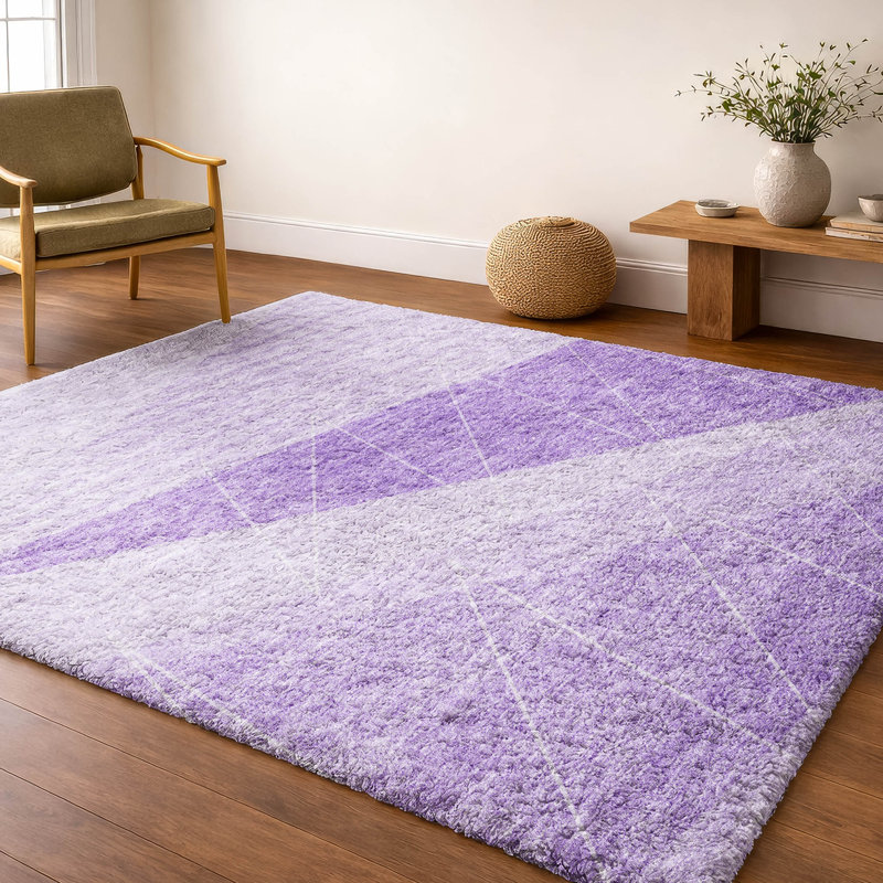 Tapis à poil long de qualité supérieure lavable à la machine ADS706, Lavande, 9 pi x 12 pi