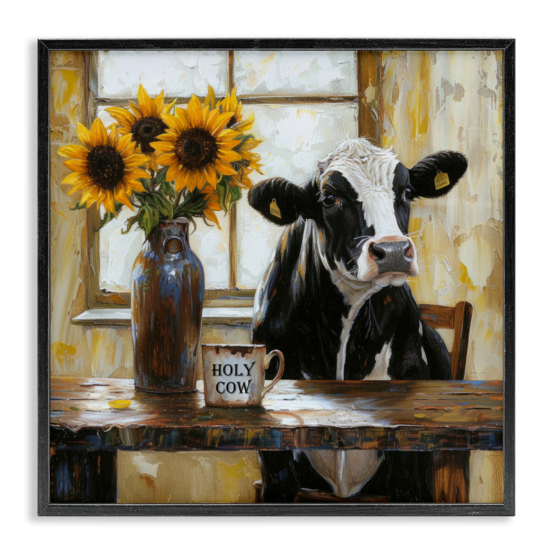 Holy Cow Rustic Farm Table Framed Giclee, design by Tina LeCour, Midnight Black Framed Giclee, 24" H x 24" W