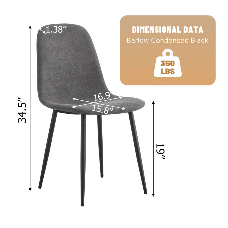 Upholstered Side Chairs With Metal Legs,Armless Dining Chair For Living Room,Kitchen,Dining Room, 6, Dark Gray