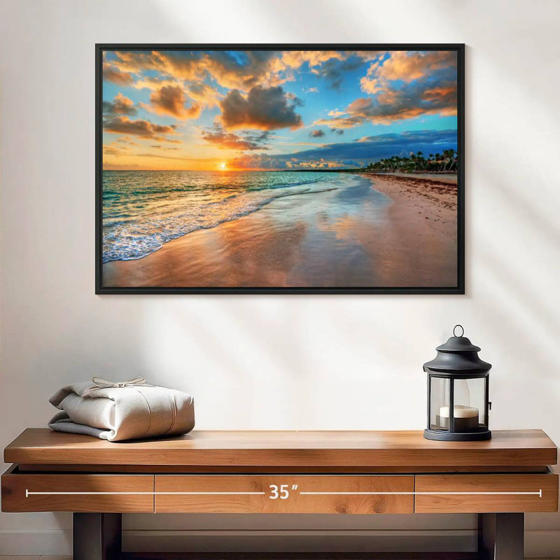 Coucher de soleil paisible à Ayotte, 25 po x 17 po, Cadre flottant noir