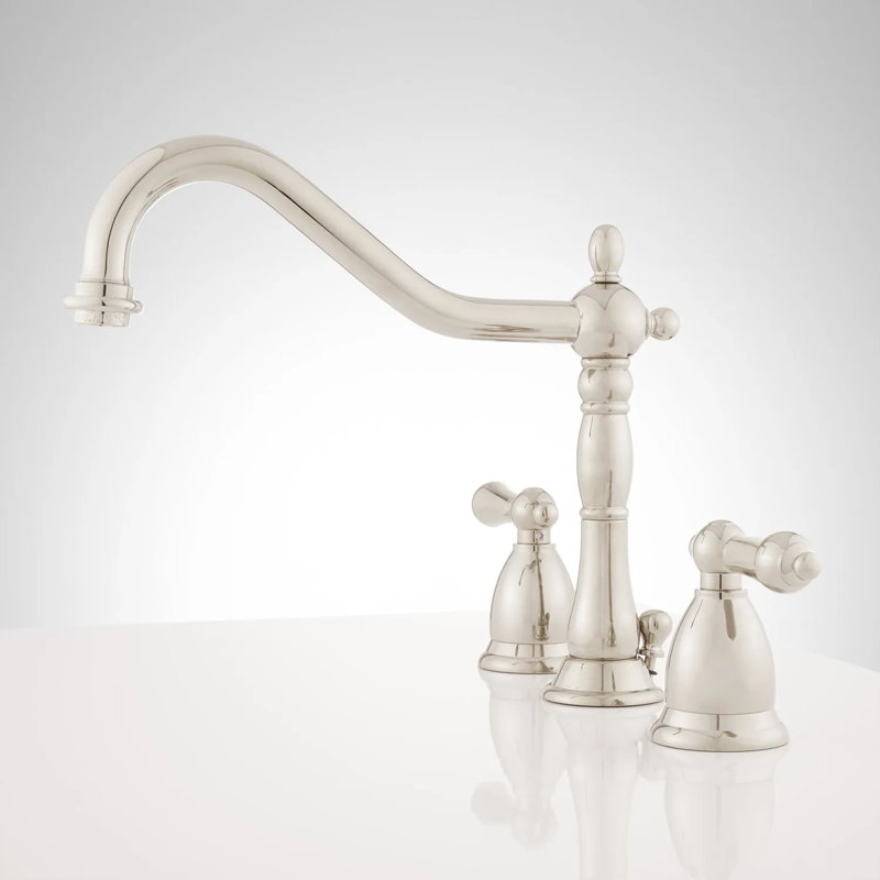 Victorian Widespread Bathroom Faucet with Lever Handles, Polished Nickel