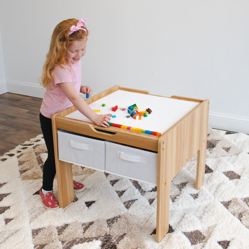 Table d'activité en bois compatible avec blocs de construction 2-en-1 Isabelle & Max ™ avec 4 bacs de rangement, naturel / blanc