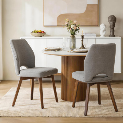Dining Chairs Set Of 2 – Modern Upholstered Kitchen Chairs (sillas De Comedor) With Unique Cutout High Back & Wood Legs, Farmhouse Dinner Chair For Kitchen, Dining Room, Or Living Room, Gray
