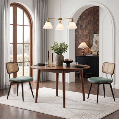 Modern Swivel Faux Leather Dining Chairs With Rattan Back