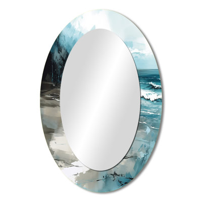 Coastal Waves IV - Landscapes Oval Decorative Mirror On Metal