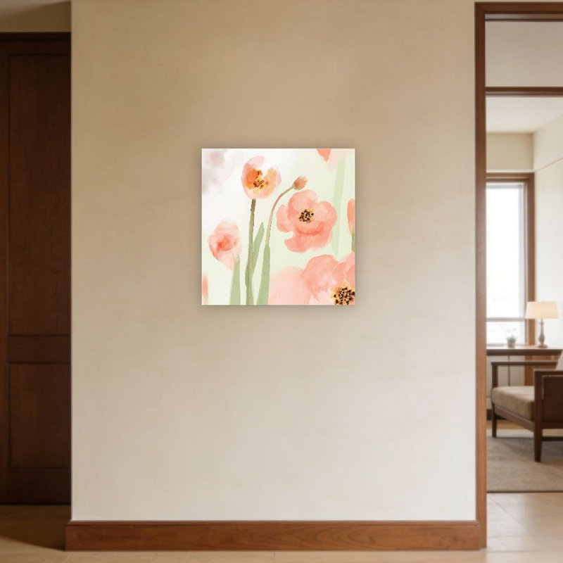 Coquelicots pêche doux, sans cadre, murale, 16 x 16