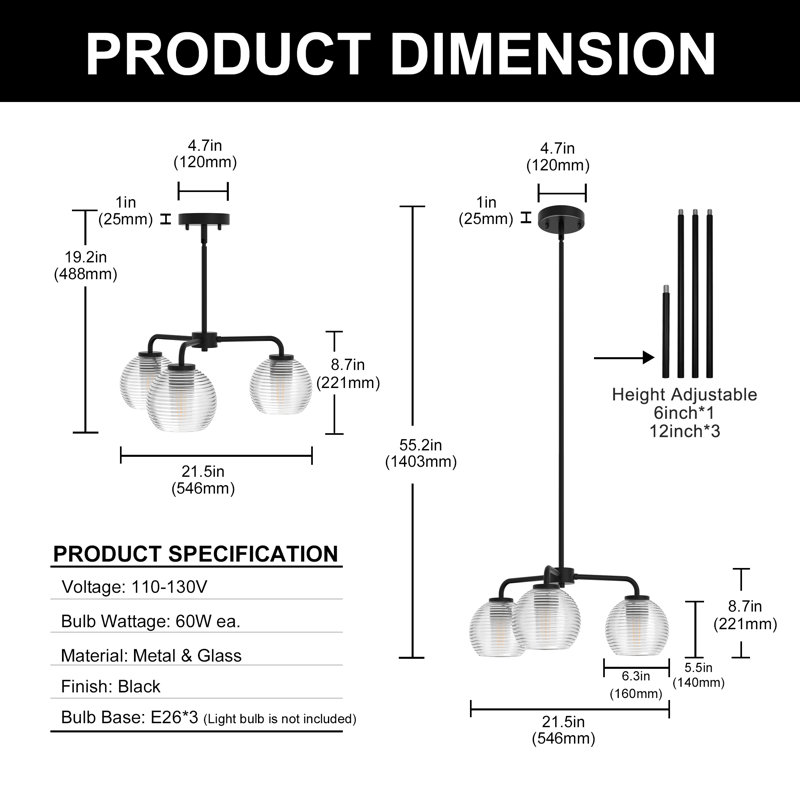 Lustre suspendu encastré 3 lumières Chmura