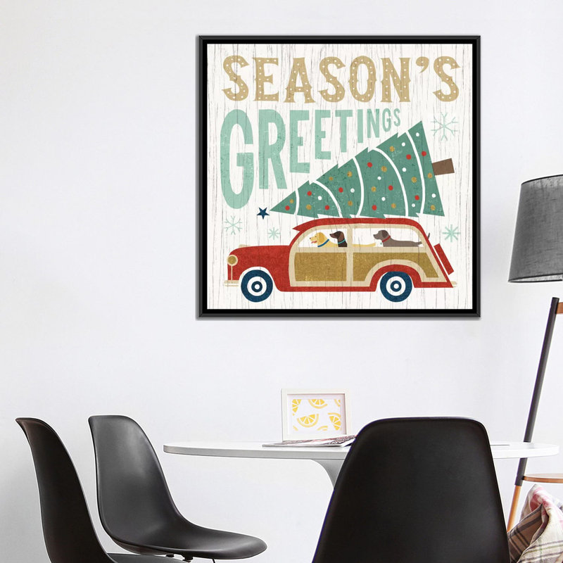 Art sur toile tendue, "fêtes on wheels series : greetings" , art textuel sur toile tendue, H 18 po x l 18 po x P 1,5 po