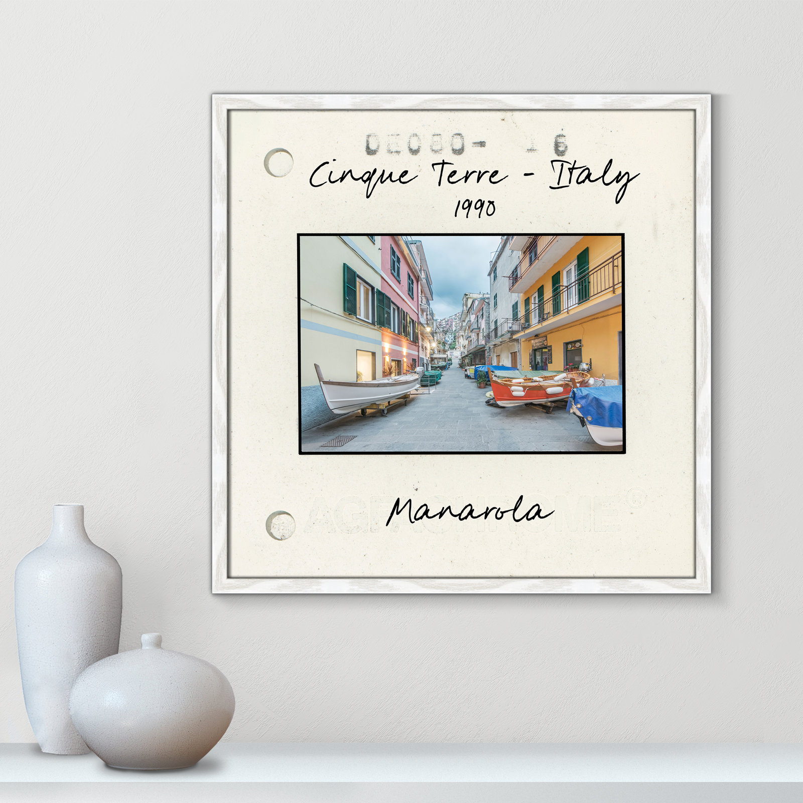Ritona "Cinque Terre - Manarola" Print, White Single Picture Framed Paper, 23.5" H x 23.5" W x 0.75" D