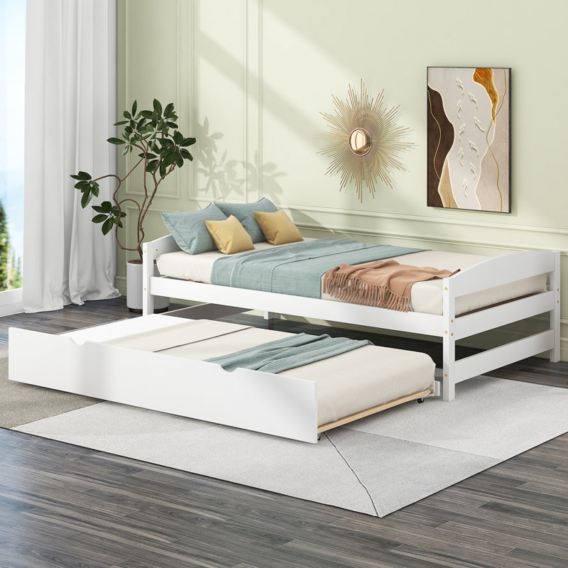 Platform Bed With Trundle, White
