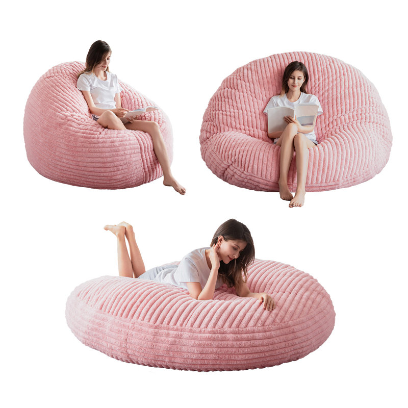 Fauteuil à billes 3 en 1 convertible, H 10 po x l 59 po x P 59 po, Velours côtelé rose