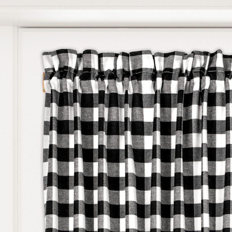 Anthelme Semi Sheer French Door Curtain Single Panel, Black/White, 25" W x 72" L
