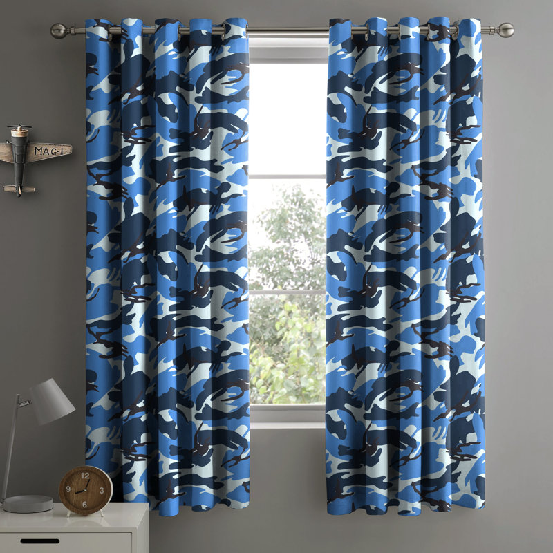 Brenyn Military Style Camouflage Curtain Pair, Blue, 90 W x 190 D cm