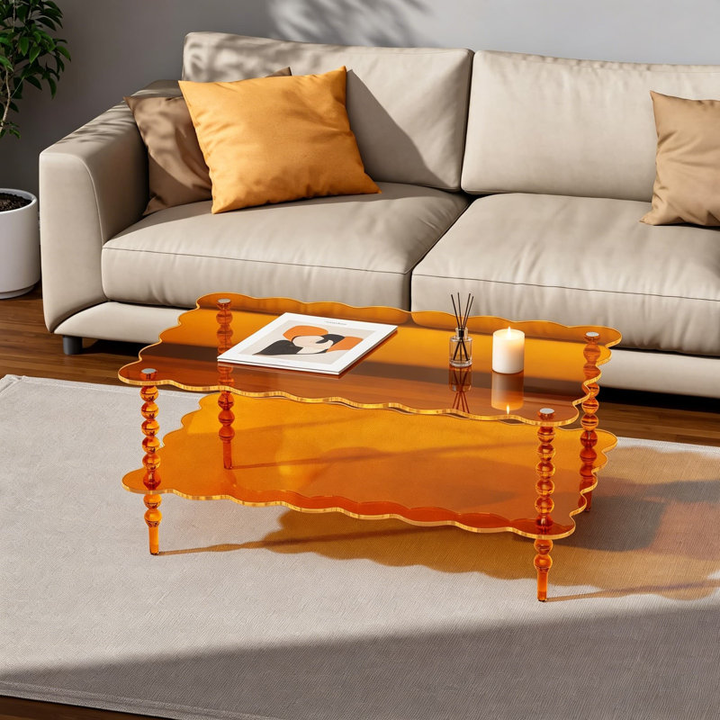 Table basse en acrylique, table de salon à 2 niveaux avec rangement, table de bout de style Mid-Century moderne, table de bout transparente pour petits espaces, assemblage facile