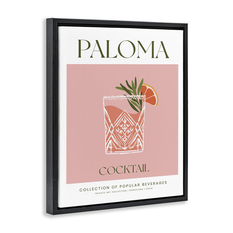 «Minimal Paloma Cocktail», art mural encadré flottant, Cadre flottant noir de jais, H 21 po x l 17 po
