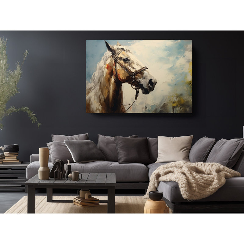 Reproduction d'art sur toile, beau cheval brun, H 30 po x l 45 po