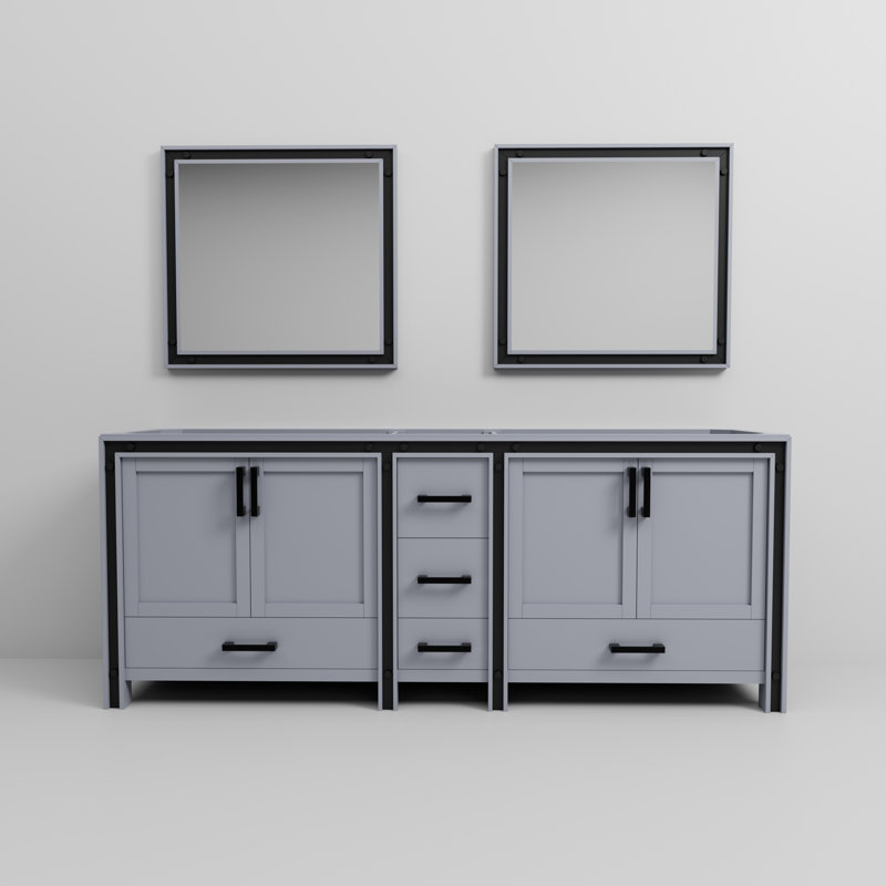Meuble-lavabo double l 84 po x P 22 po et miroirs 34 po Ziva, Gris foncé