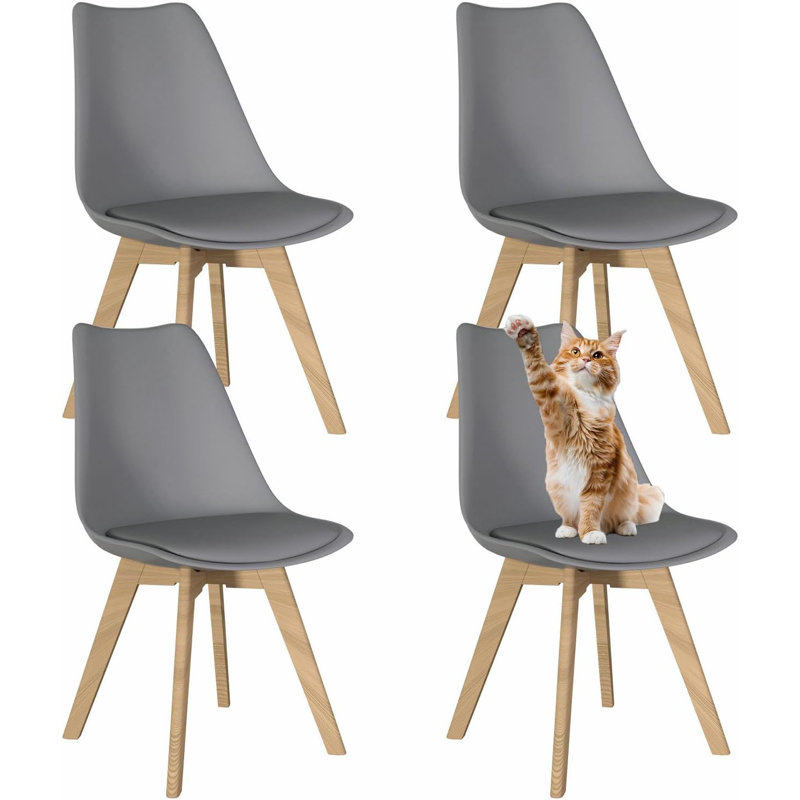 Dining Chairs Set Of 4, Mid Century Modern Kitchen Chairs With PU Leather Seat & Wood Legs For Indoor Outdoor Use, White
