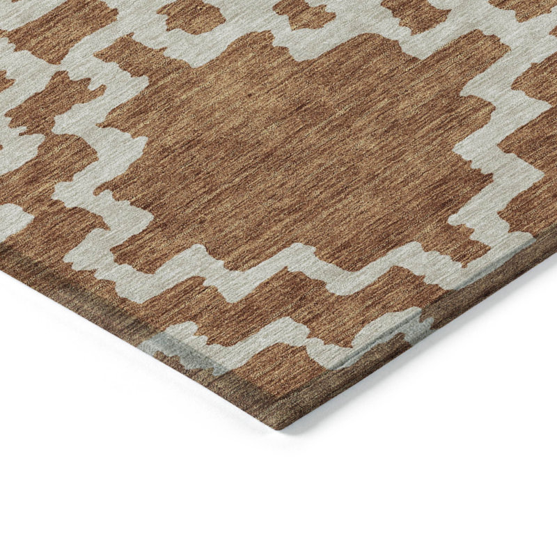 3' X 5' Brown And Ivory Geometric Washable Indoor Outdoor Area Rug